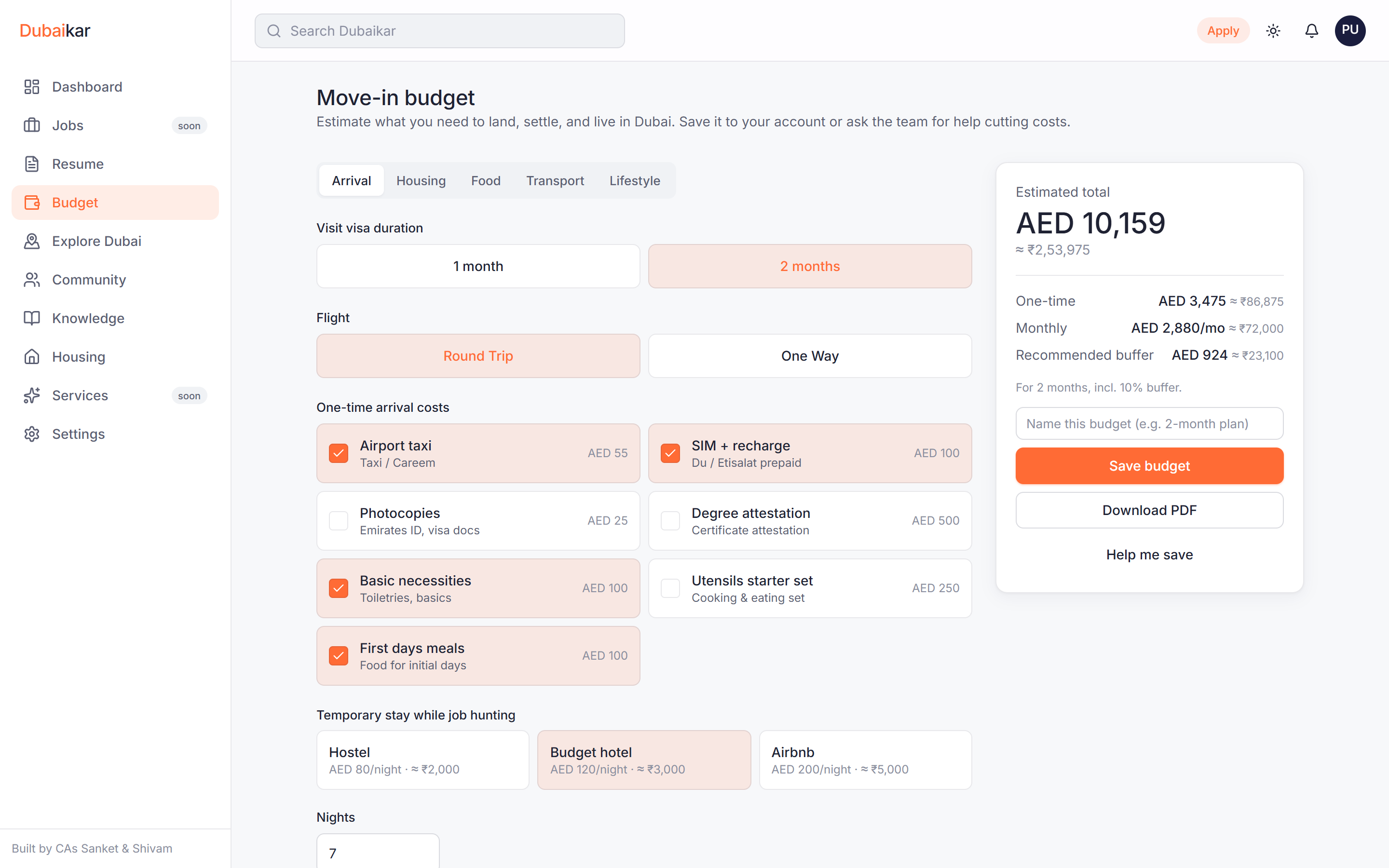 Dubai move-in budget planner