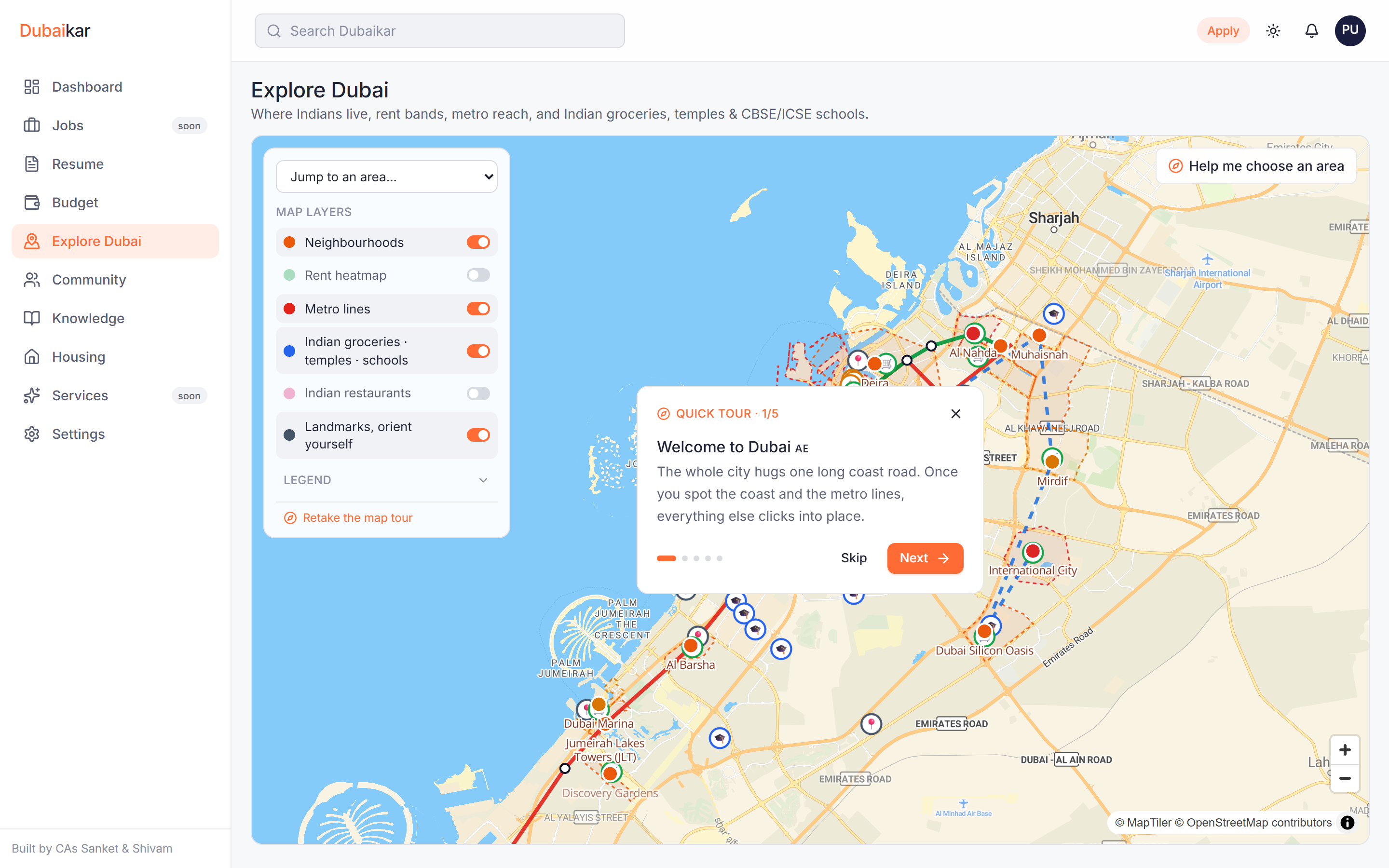 Explore Dubai neighbourhood map